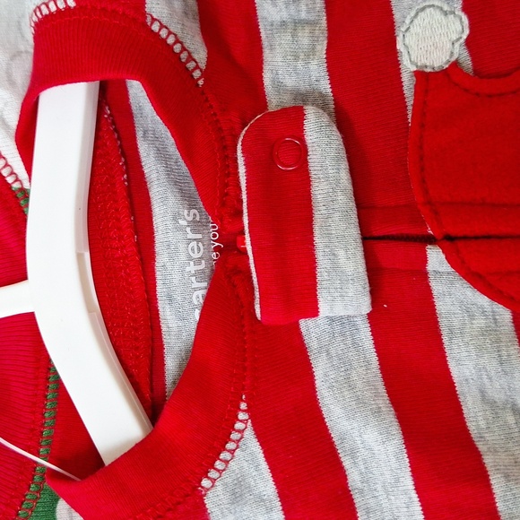 NEW! Toddler Striped Santa Christmas Footed Pajama Set, Red/Green - Carter's 12M - Picture 8 of 10